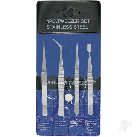 4 Piece Stainless Steel Tweezer Set in a Pouch