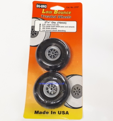 Dubro 2.75in 70mm Treaded Low Bounce Wheels